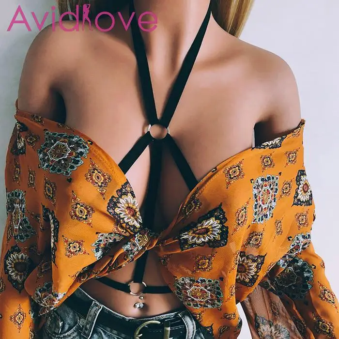 Sexy Women Elastic Strappy Bra Hollow Casual Out Summer No Halter Seamless Harness Slim Solid Underwear