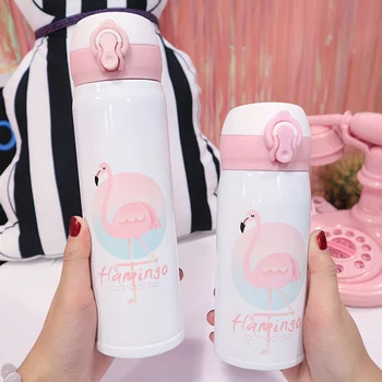 

350ml/500ml Stainless Steel Thermo Cup Flamingo unicorn Cartoon Pattern Bouncing Cover Vacuum Flask Thermal Mug Travel Thermos