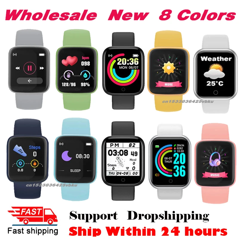 New 8 Colors Y68 Smartwatch Wholesale Price Put Photo Control Music Sport Tacking Watch Men D20 Smart Wristband PK IWO 13 | Электроника
