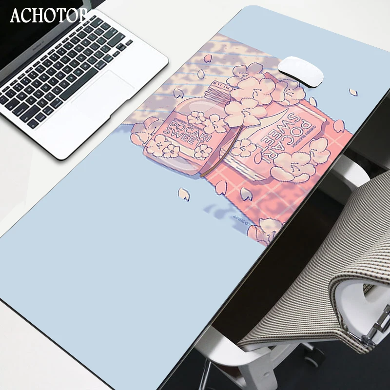 Pink Anime Mouse Pad Gamer Cute Kawaii XXL Gaming Mousepad Rubber Otaku Locking Edge 900X400MM Laptop Notebook Keyboard Desk Mat