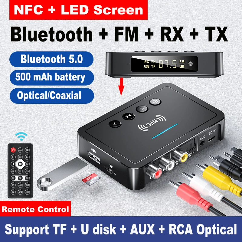Bluetooth Receiver Tranmitter 5.0 FM Audio Stereo AUX 3.5mm Jack RCA Optical Wireless Adapter Remote Control For TV PC | Автомобили и