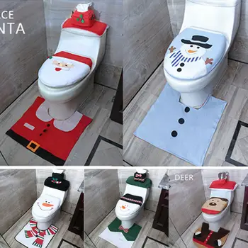 

3PCS Christmas Toilet Seat 3pcs Cover Decoration Rug Happy Decor Santa Claus Mat Festive Set Xmas Home Bathroom Elf Snowman