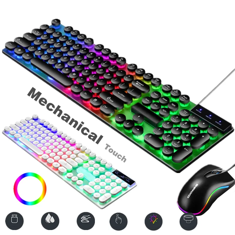 Permalink to RGB Gaming Keyboard with Mouse Combo USB Wired LED Backlit Ergonomic Luminous Punk Gaming Keyboard Mouse Set for PC Computer