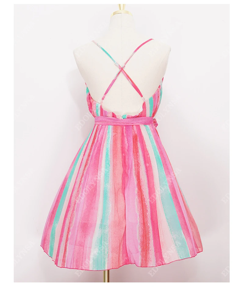 2020 Pink Bohemian Tie-dyed Bikini Cover-ups Sexy Spaghetti Strap Summer Beach Dress Chiffon Tunic Women Swimsuit Cover Up A401