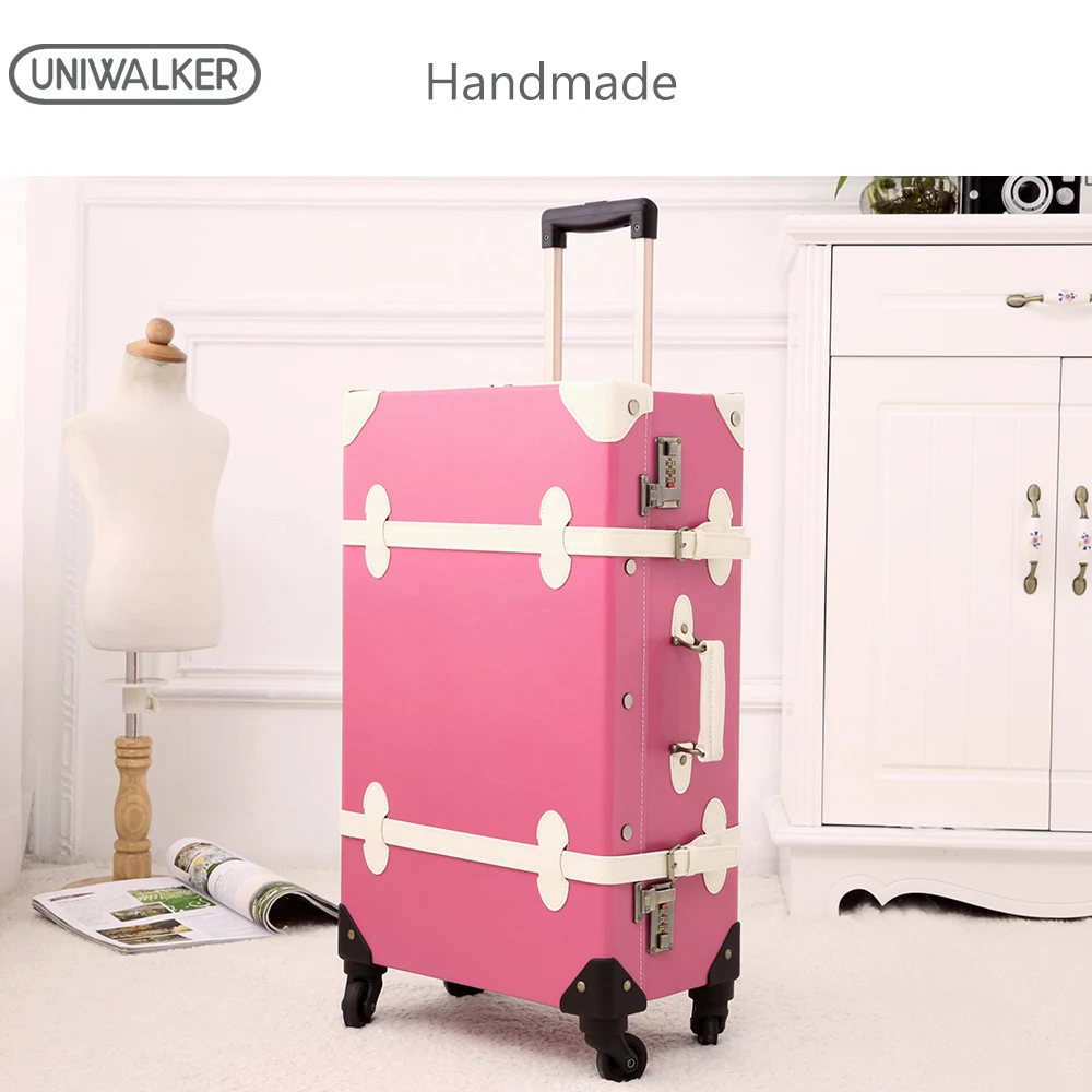 UNIWALKER 1" 20" 2" 24" 2" Розовый винтажный чемодан для путешествий, устойчивые к царапинам сумки для багажа с универсальными колесами