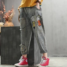 Женские джинсы деним брюки с вышивкой для мальчиков модные повседневные свободные штаны на весну и осень AZ11233318