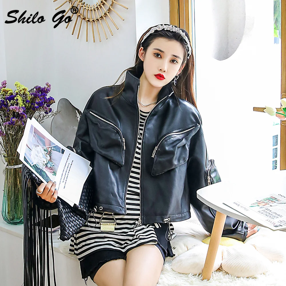 Chaqueta de cuero estilo Safari para mujer, abrigo informal de cuero genuino con hombro caído, prendas de vestir con detalle frontal y bolsillo, Otoño Invierno _ - AliExpress Mobile