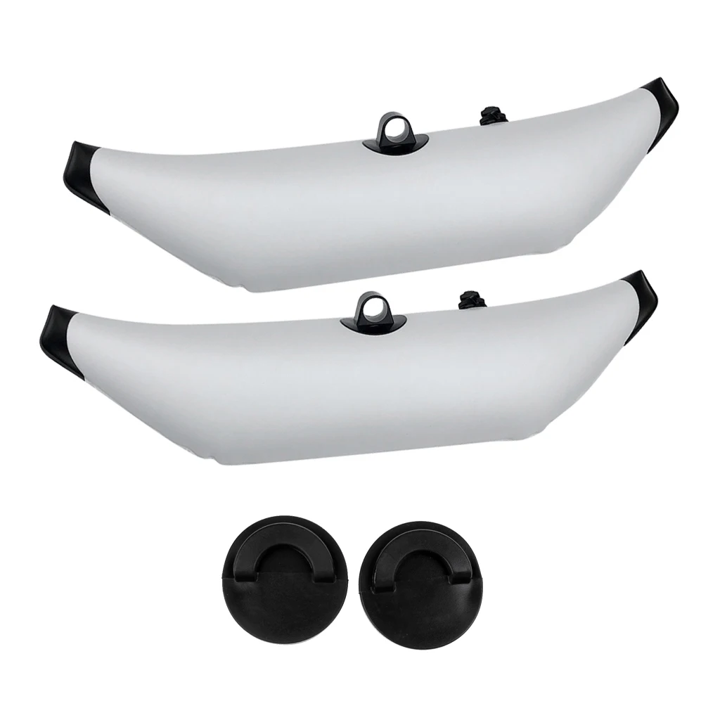 1 Pair White PVC Kayak SUP Standing Inflatable Outrigger Stabilizer & 2 Scupper Plugs Replacement Accessories
