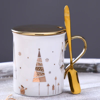With spoon Ceramic Cup Kit Porcelain Constellation Theme LuckyMerry Christmas Mug with Gift Box Christmas Gift for Friends - Цвет: With spoon