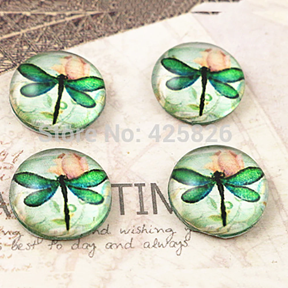 

Hot Sale 20pcs 12mm Handmade Photo Glass Cabochons Dragonfly