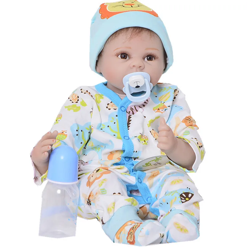 

Children Over 2 Years Old Toys 55 Cm High Simulation Soft Baby Doll, Cute Wearing Hat Blue Suit Winking Children Doll Gift Doll