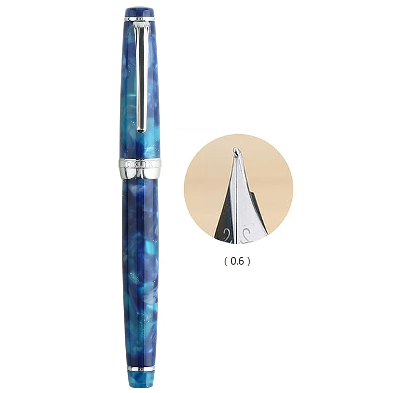 Blue-0.6mm Перьевая ручка чернила полностью металлические ручки с зажимом Moonman Delike New Moon Смола перьевая ручка Иридиум дополнительный тонкий наконечник школьные офисные принадлежности - Цвет: Blue-0.6mm