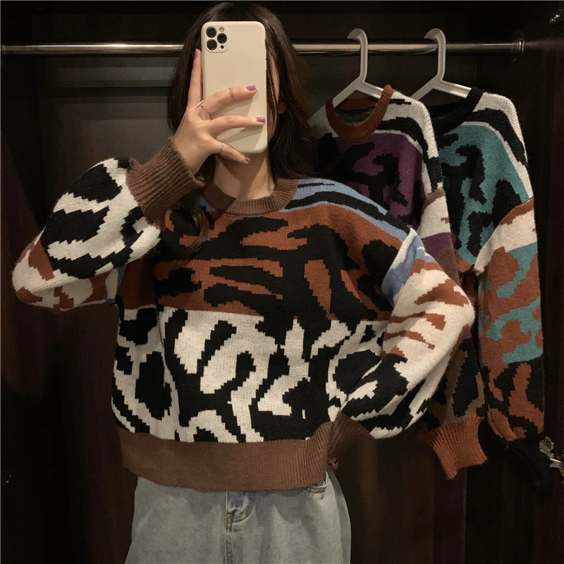 

2020 Autumn Fahsion Zebra Stripe Pullover Women All-Match Knit Sweaters For Woman Streetwear Vintage Knitwear Jumper Pull Femme