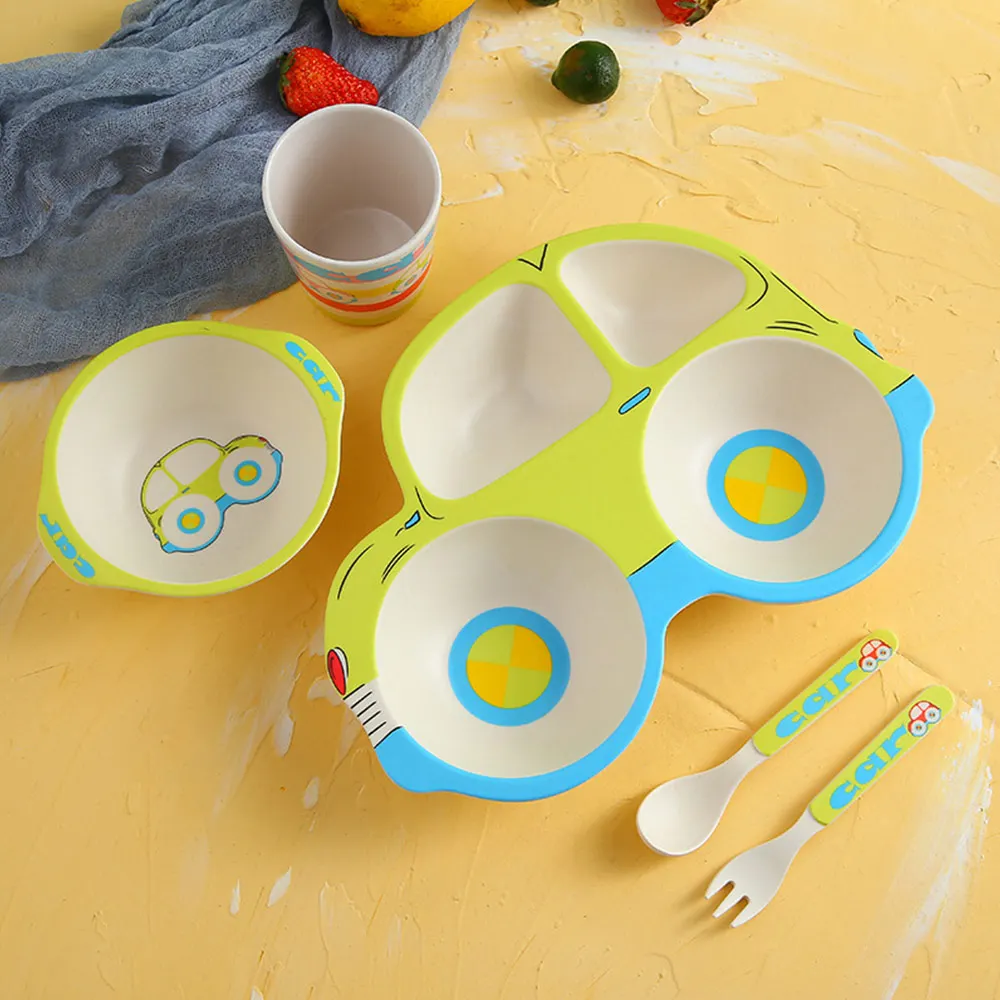 PJ3665C 5 шт./компл. детская посуда Bamboo FiberBaby миска для кормления тарелка посуда вилка ложка чашка дети мультфильм разделительная тарелка для кормления - Цвет: PJ3665C