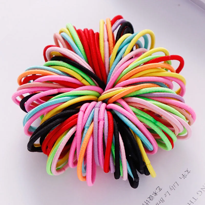 Многоцветный New 100PCS/Lot Girls Candy Colors Nylon 3CM Rubber Bands Children Safe Elastic Hair Bands Ponytail Holder Kids Hair Accessories - Цвет: Многоцветный
