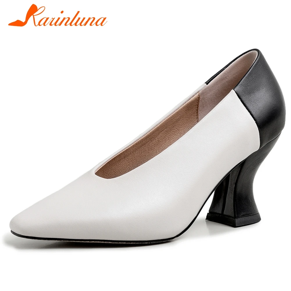 

KARINLUNA 2020 New Spring Ladies High Heel Pumps Quality Genuine Leather Pumps Women Western Concise mixed-color Shoes Woman