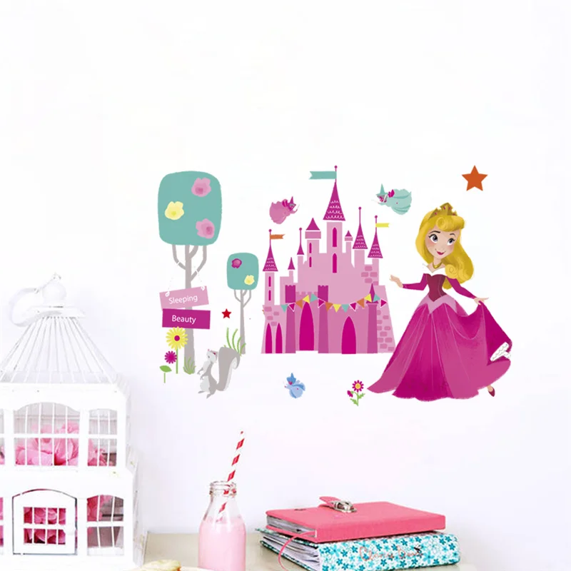 Cinderella Aurora Snow White Ariel Rapunzel Princess Wall Sticker For Girls Room Decoration Cartoon Pvc Mural Art Kids Decal