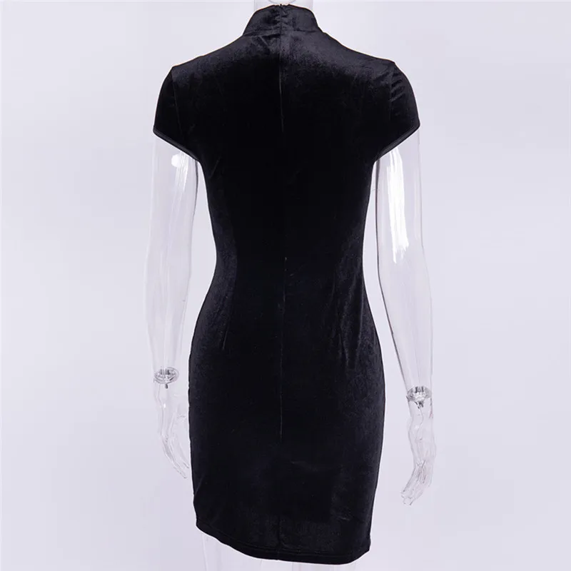 Готическое женское платье Cheongsam китайский стиль обтягивающее мини платье Уличная Сексуальная винтажная Harajuku летняя одежда тонкий черный N24