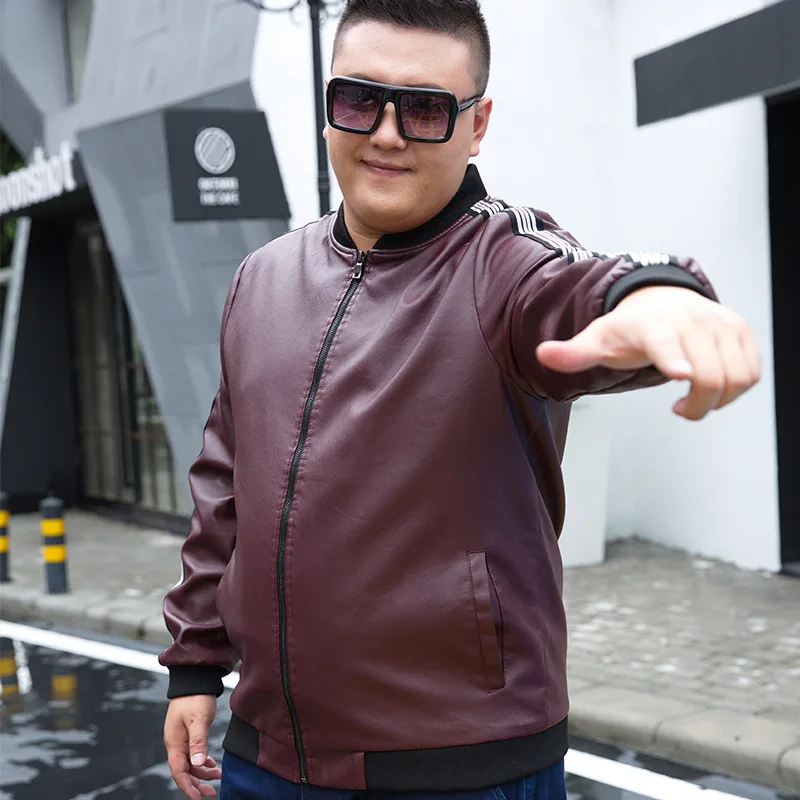 Одежда для полных парней 5XL 6XL 7XL 8XL однотонная повседневная мужская кожаная куртка больших размеров сохраняющая тепло свободная облегающая красная синяя 130 кг 140 кг 150 кг