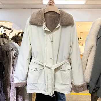 

Women Winter Plus Velvet Thick Jacket Long Sleeve Loose Coat With Sashes 3 Colors Fashion All Match Outerweat Casual Streetwear