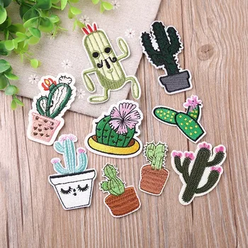 

New 1PCS Cactus Series Embroidered Patches Iron Cute Parches for Children Clothes Diy Badges Flowering Floral Stickers