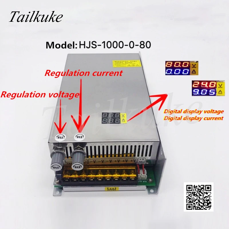 

Digital Display Voltage and Current Adjustable DC 0-80V0-12.5A1000W Switching Power Supply HJS-1000-0-80