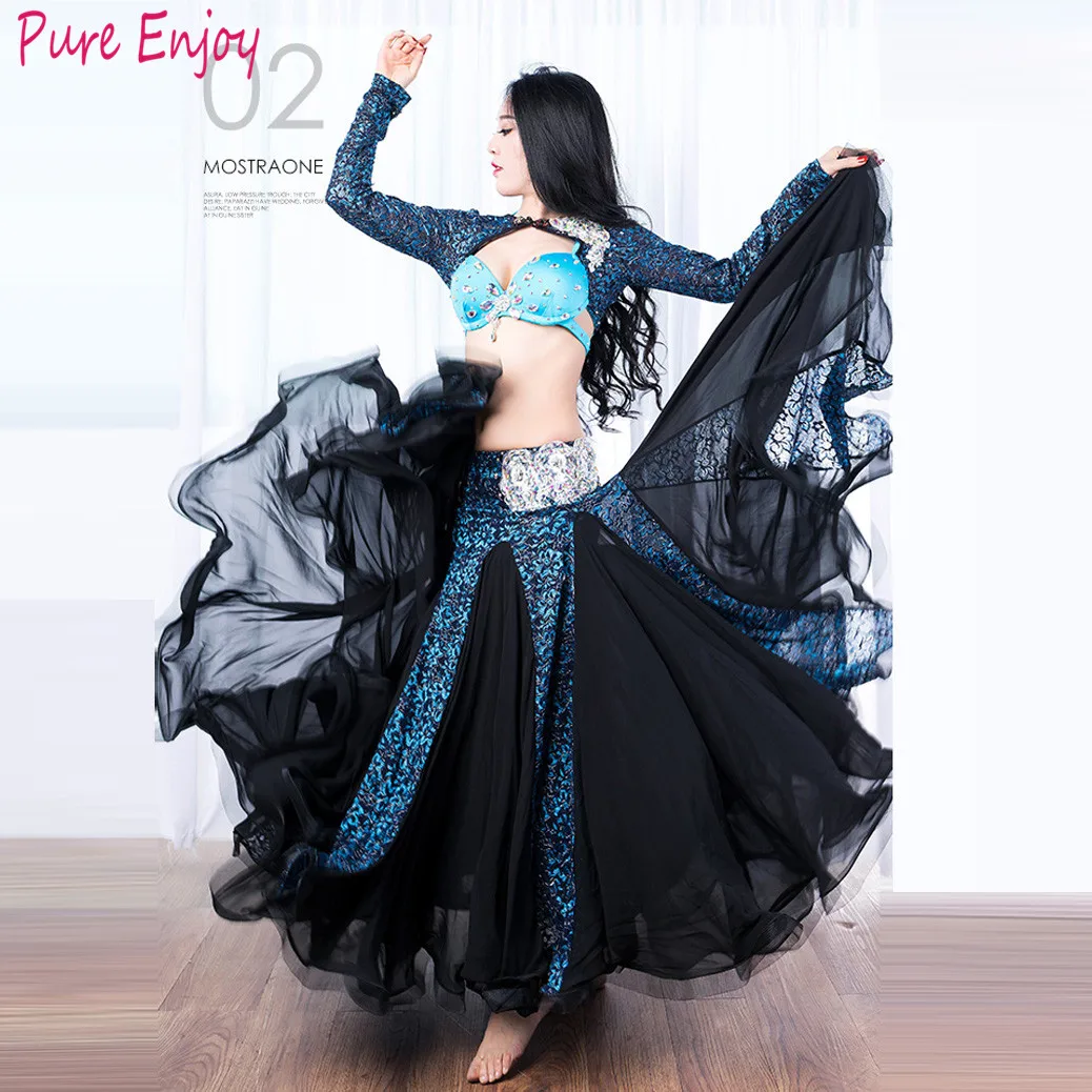 2 шт. Наборы Танец Живота Костюм Для Женщин Дамы Bellydance Роскошный Алмаз Взрослых Шифон Юбка Сценическое Танцевальная Одежда Девушки