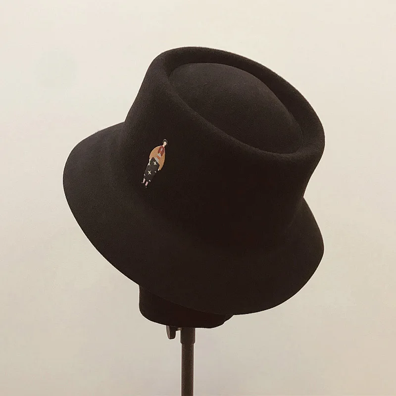 Элегантные ретро фетровые женские шапки Теплые осенне-зимние женские одноцветные мягкая фетровая шляпа с широкими полями шляпа Панама шляпа широкий гибкий колпак черная шляпа