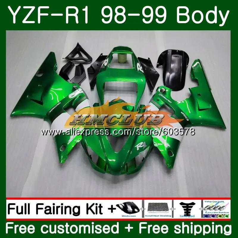 Для кузова Yamaha YZF R 1 YZF 1000 YZF1000 YZF R1 1998 1999 58CL. 0 комплект YZF-1000 YZF-R1 98 99 YZFR1 98 99 обтекатель глянцевый зеленый - Цвет: No. 1