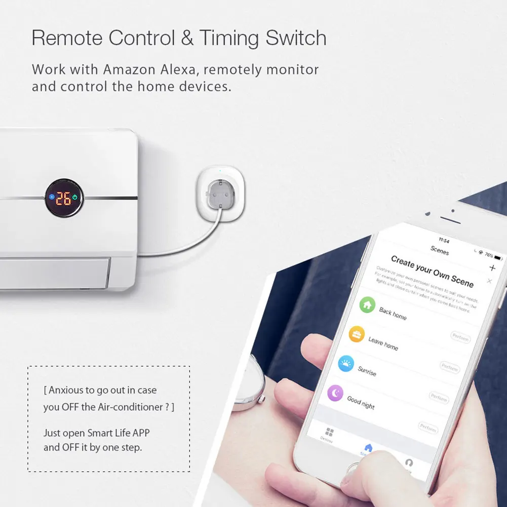 WiFi Smart Socket EU Plug 250V 10A Timing Switch Remote Control Smart Socket Work For Amazon Alexa Google Assistant TY-EU-6S
