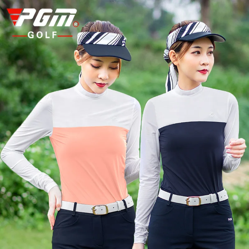 

PGM Women Golf Tshirt Summer Breathable Quick-dry Slim Golf Tops Anti-Uv Sunscreen Shirts Ice Silk Patchwork Golf Clothing