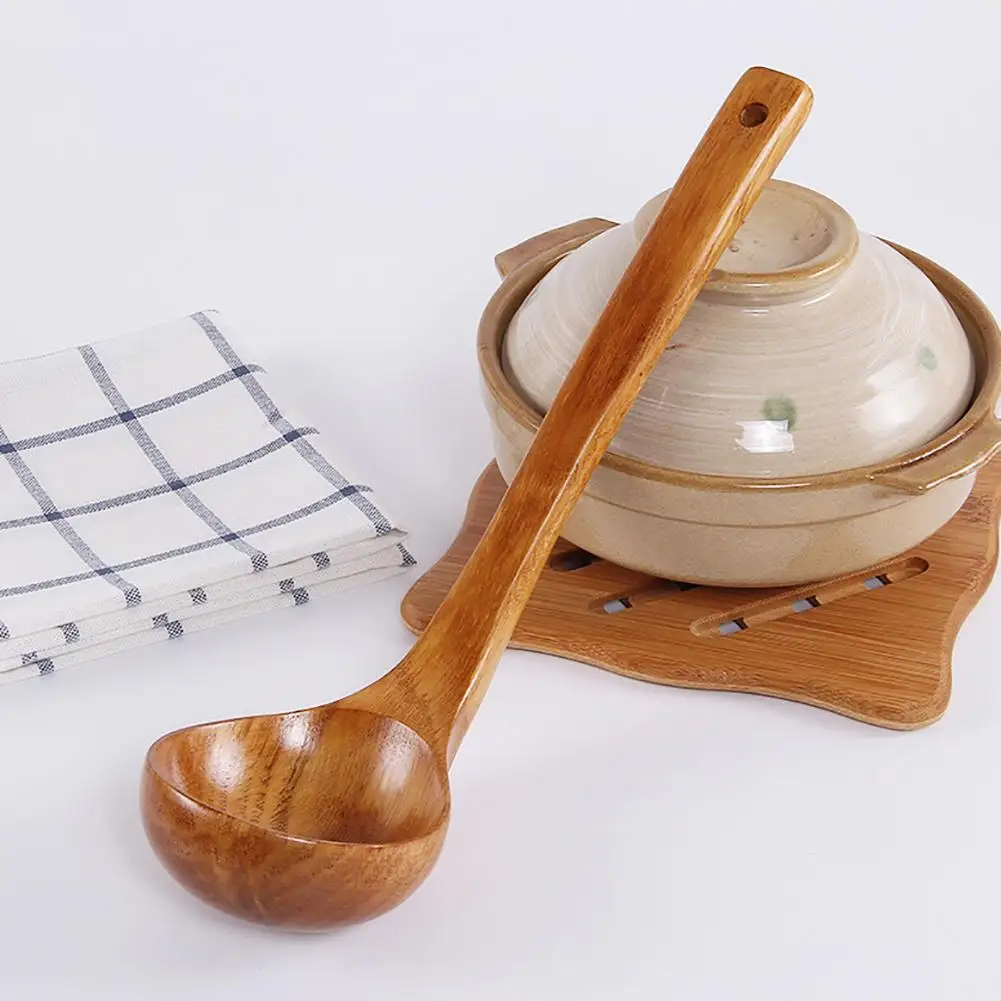 Japanese Solid Wood Soup Ladle Long Handle Hot Pot Spoon Portable