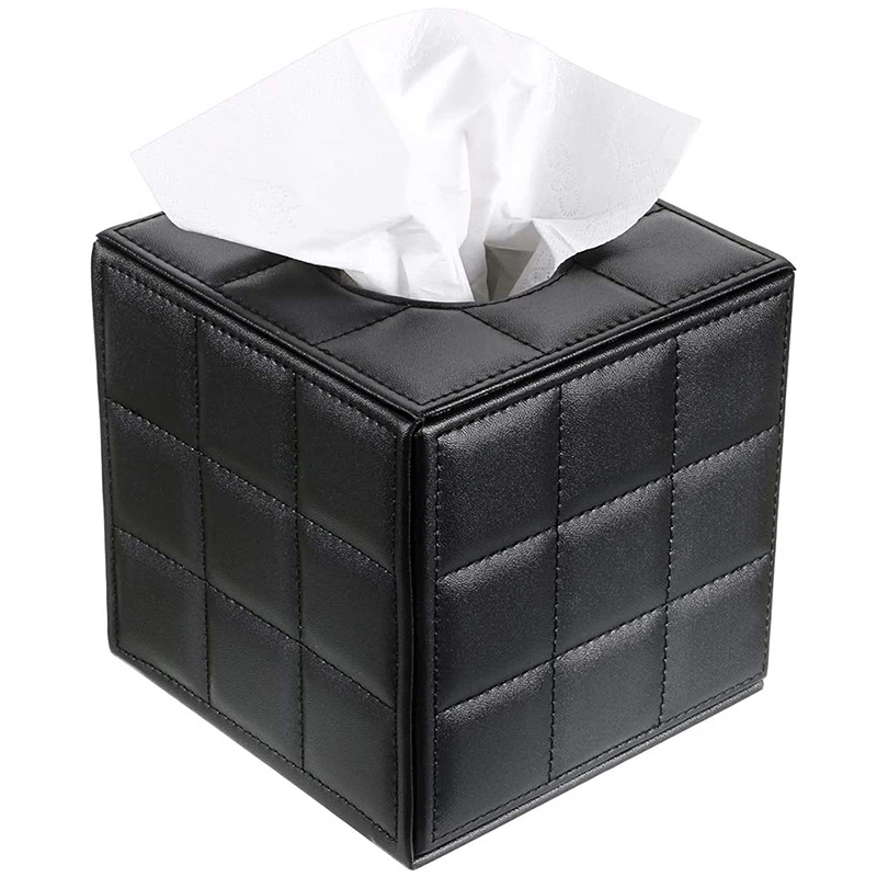 

PU Leather Tissue Box Holder, Square Napkin Holder Pumping Paper Case Dispenser, Facial Tissue Holder with netic Bottom for H