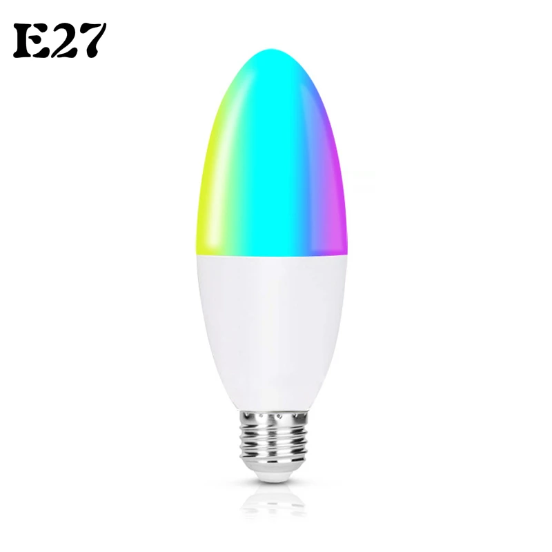 E27 New Wireless Smart Candle Bulb LED 6W RGB Lamp E14/E26/E27/B22 Dimmable Light Remote Control Compatible With Alexa Google Home - Emitting Color: E27