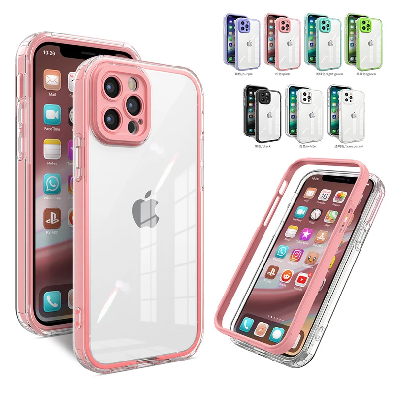 iphone 12 pro max portable charger 2 in 1 Full Body Protection Phone Case For iPhone 13 Pro Max 12 11 Pro Max XR X XS Max 7 8 Plus Clear Shockproof Soft TPU Cover iphone 12 pro max portable charger