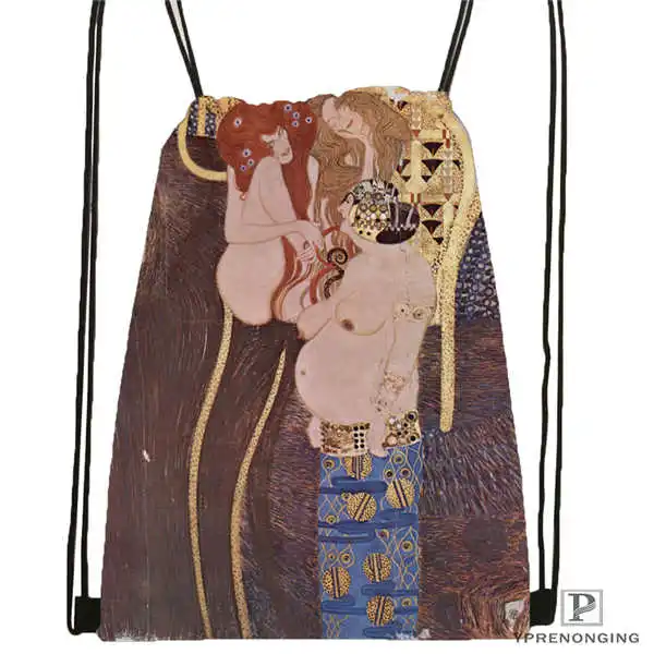 Drawstring Backpack Custom Gustav шрифт Климт походная сумка на шнурке милый рюкзак для детей(черная спинка) 31x40 см#180531-03-57 - Цвет: Drawstring Backpack