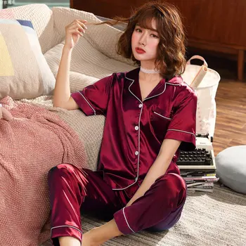 

Silk Pajamas for Women Clothes Pizama Damska Satin Pyjamas Chemise De Nuit Femme Night Suit Christmas Pajama Ladies Pijama Mujer