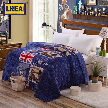 

LREA High quality thin soft fashion printing coral fleece blanket throwing winter bed sheets comfotable