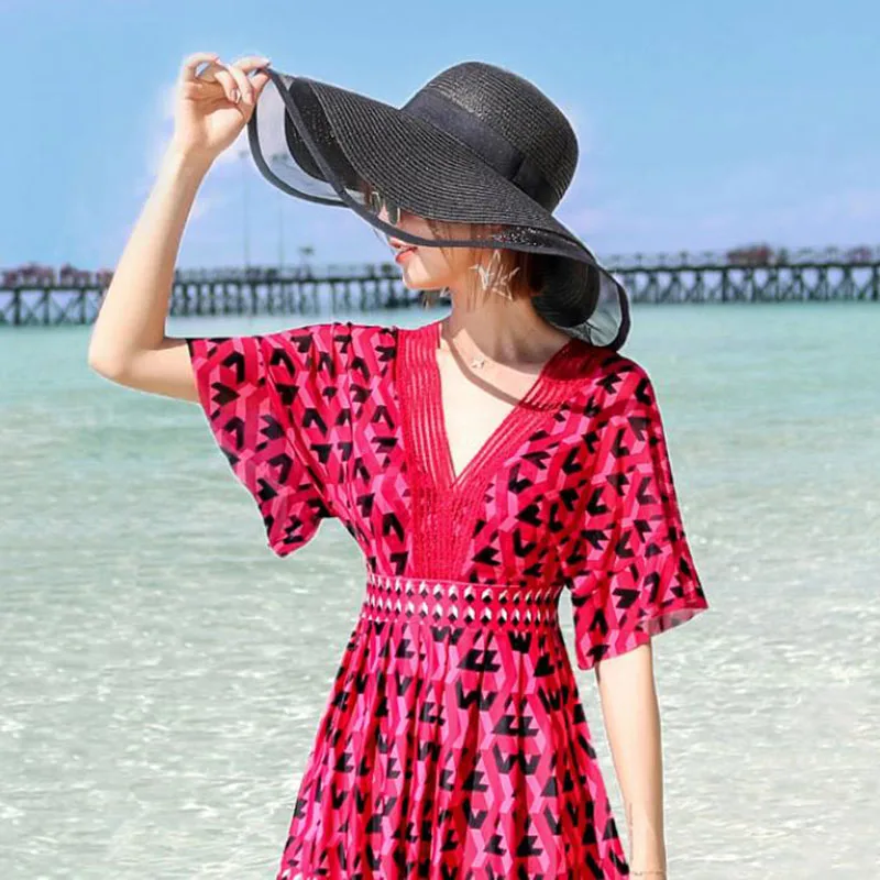 MAXSITI U Beach Hat Summer Women Big Eaves Sun Protection Gauze Straw Patchwork Female Fashion Holiday White Visor | Аксессуары для