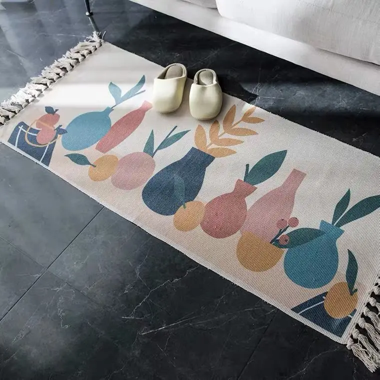 

Handmade Linen Cotton Doormat Small Rugs Retro Bohemian Living Room Bathroom Door Mat Sofa Coffee Table Floor Carpet Decor