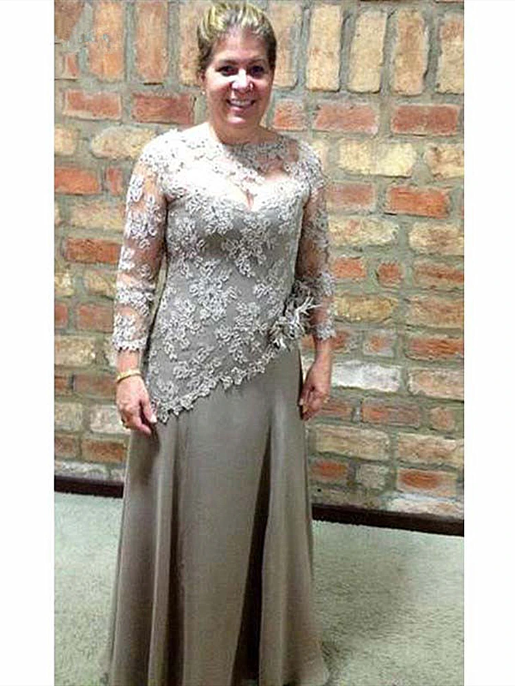 Silver Grey Lace Chiffon Plus Size ...