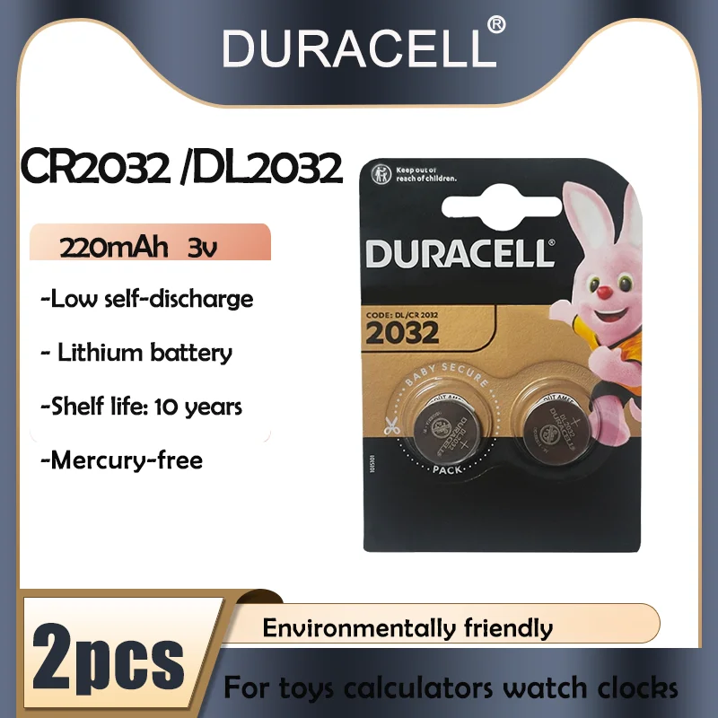 Оригинальные литиевые батареи DURACELL CR2032 DL2032 ECR2032 5004LC KCR2032 BR2032 220 мАч 3 в для часов