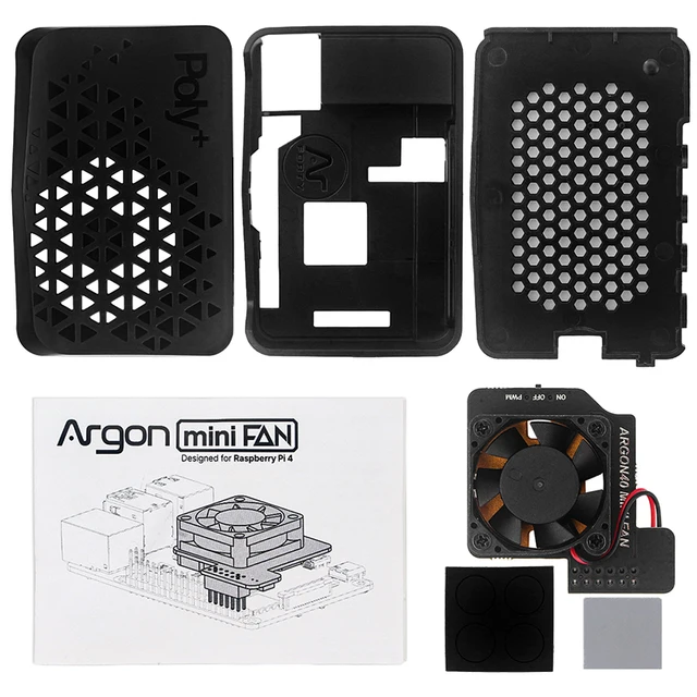 Raspberry Pi 4 POLY+ Vented Case ABS Enclosure Black Shell with Argon