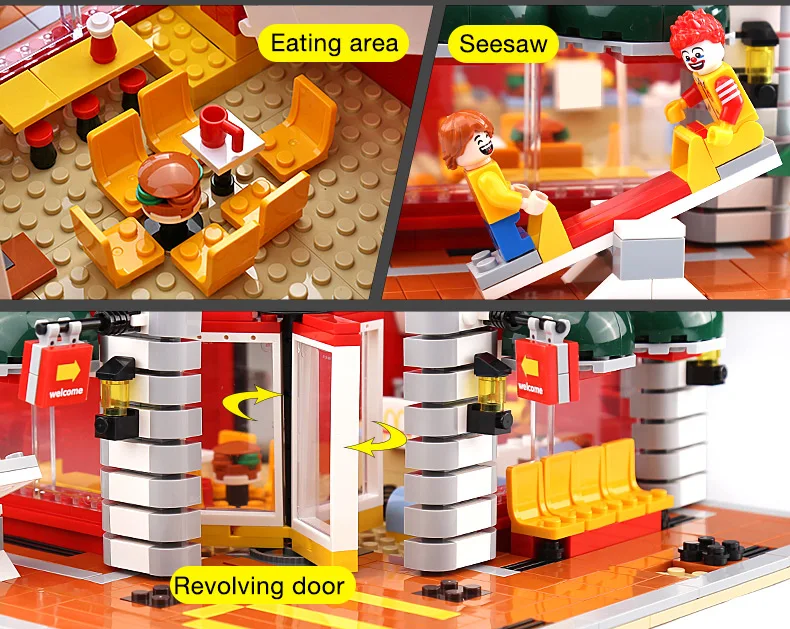 Yeshin City Series SD6901 Mini Street View MOC 4 в 1 светодиодный McDonaldss Ресторан Дом модель строительные блоки кирпичи игрушки