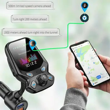 

FM Transmitter Adapter Dual Usb Port Charger And Lcd Display 5.0 Fast Charging Built-in Microphone FM Transmitter Adapter