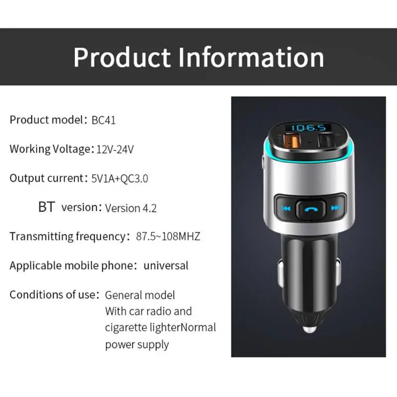 BC41 автомобильный комплект громкой связи Bluetooth FM модулятор mp3-плеер двойной USB Bluetooth Поддержка A2DP AVRCP HFP HSP общего назначения