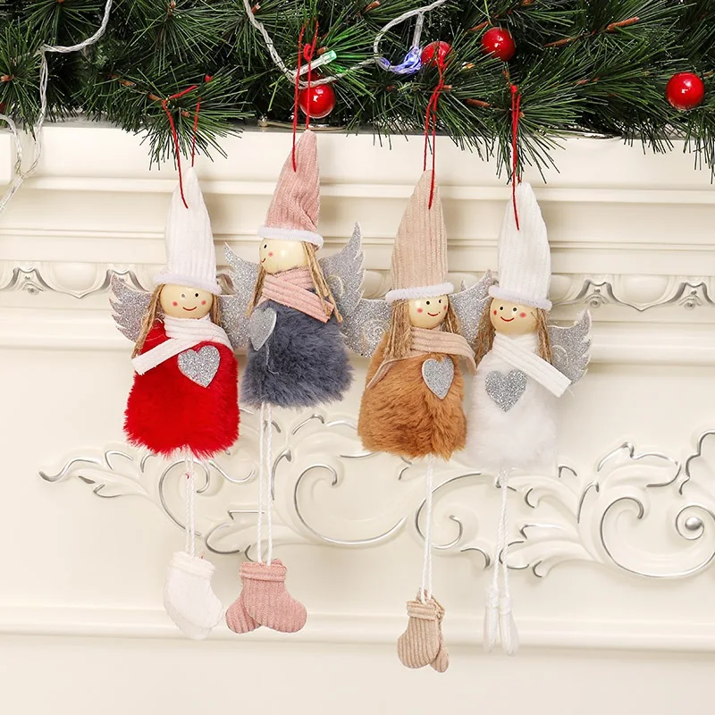 Плюшевый ангел с блестящим сердцем, Рождественская подвесная игрушка, детский праздничный подарок, рождественские кукольные аксессуары, настенные плюшевые