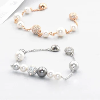 

High Quality 1:1 SWAN Original Remix Elegant Fashion Silver Rose Gold Pearl Magnetic Buckle Bracelet 5365738 5365739 DIY Jewelry