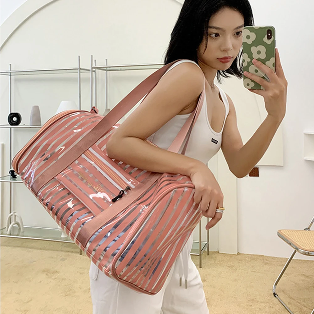 PVC Clear Gym Bag Swimming Waterproof Strip Bags Round Sports For Women Men Transparent Swim Beach Pool Bag Fitness Bag XA234A
