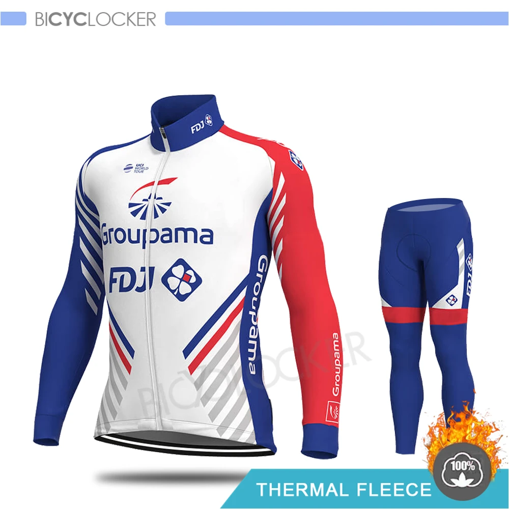 Зимняя одежда для велоспорта FDJ Cycle Set Mans с длинными рукавами, трикотажные изделия, сохраняющие тепло, форма Ropa De Ciclismo Invierno Hombre, термофлис